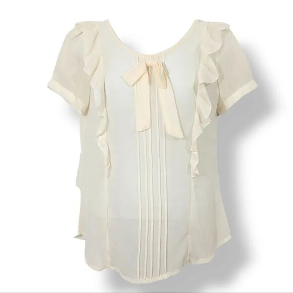 NEW Vintage 90s Y2K City Bird Ruffled Sheer Chiffon Top in Ivory Size Small - Picture 11 of 13